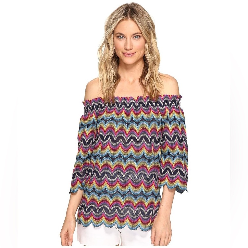 Trina Turk Women's Abella 2 Riviera Raschel Knit Off The Shoulder Top size XS